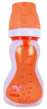 Farlin 240cc Silicon Angle Shaped Feeding Bottle Orange