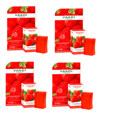 Vaadi Herbals Value Pack Of Strawberry Facial Bar With Grapeseed Extract Pack Of 4