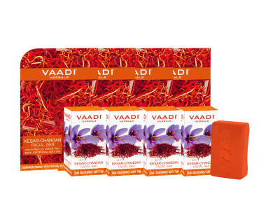 Vaadi Herbals Value Pack Of Kesar Chandan Facial Bars With Extract Of Orange Peel Pack Of 4