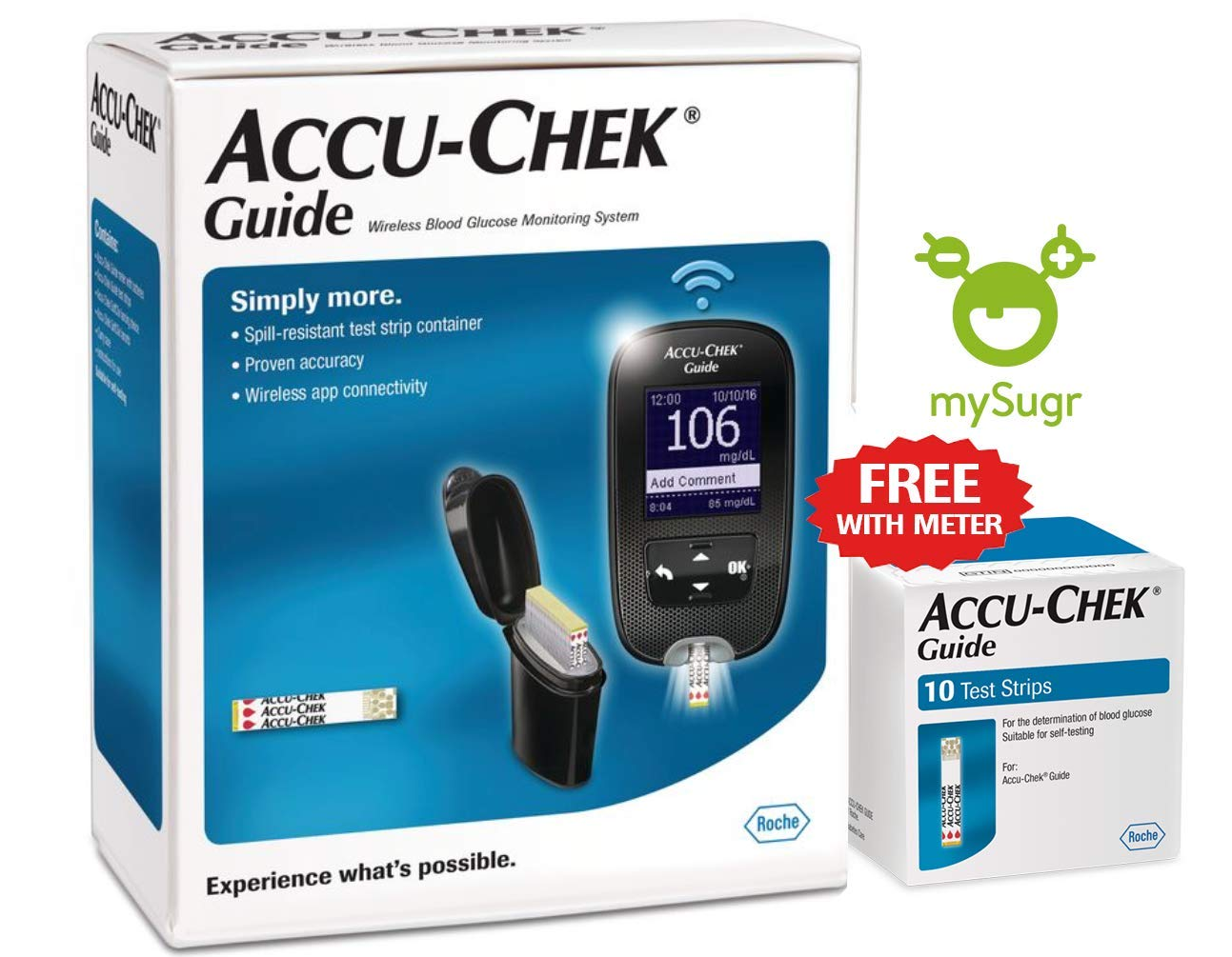 Accu-Chek Guide Wireless Blood Glucose Monitoring System with 10 Test Strips Free
