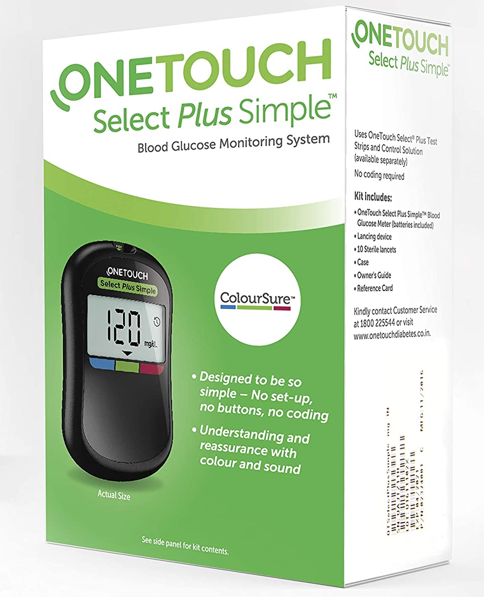 OneTouch Select Plus Simple Glucometer with 10 Free Strips Black