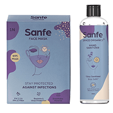 Pack of 2 Sanfe Breathe Safe Combo Pack (Sanfe N95 Face Mask + Sanfe Space Organics Hand Sanitizer 5