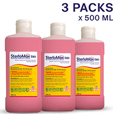SterloMax 80% Ethanol-Based Hand Rub Sanitizer & Disinfectant (Pack of 3 x 500 ml)
