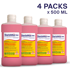 SterloMax 80% Ethanol-Based Hand Rub Sanitizer & Disinfectant (Pack of 4 x 500 ml)